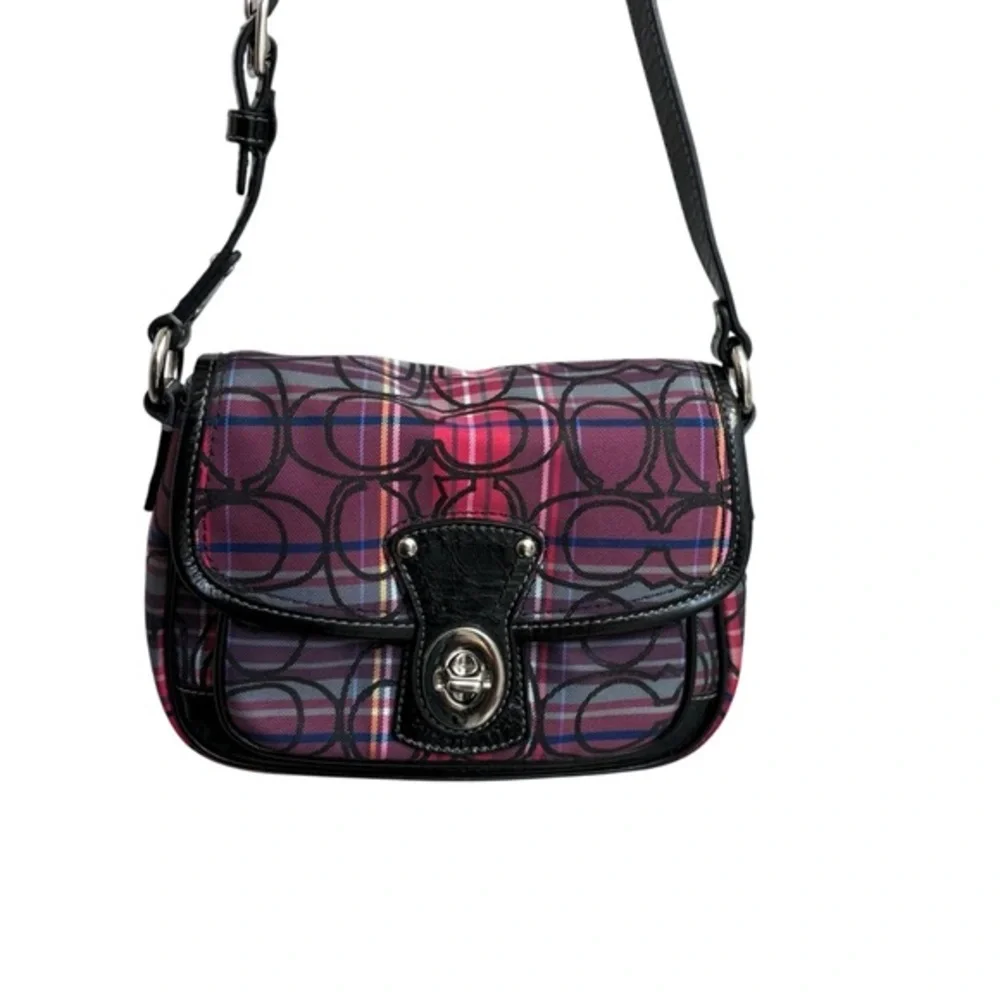 Coach F15477 vintage Y2K tartan pink purple black plaid mini legacy bag
